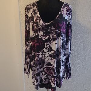 Simply Vera Vera Wang Floral Long Sleeve Top - Black, Purple, White